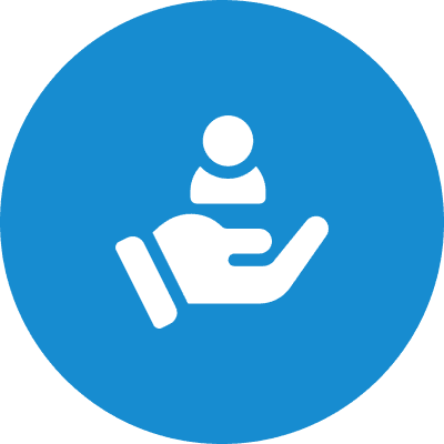 Frame 1618874183 A blue circle with a person in the palm of someone 's hand.