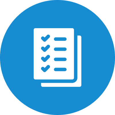A Perfect Blend of Planning A blue circle with two papers and three checkmarks.