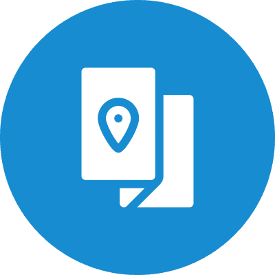Personalized, Not Generic A blue icon with two papers and a pin on it.