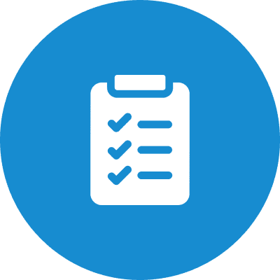 Travel Printables & Itinerary Bundles A blue circle with a white clipboard and three checkmarks.
